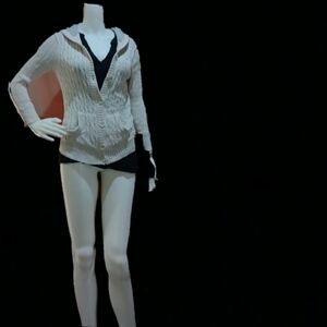 American Eagle Outfitters Cable-knit Button Down hooded Cowl Neck Cardigan AE